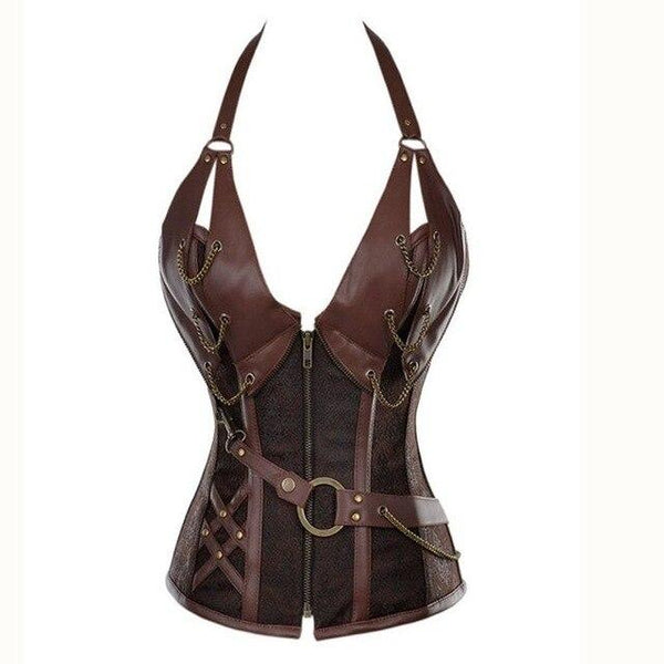 TOPMELON Steampunk Corset Bustier Gothic Corset Women Corselet Sexy Corset Halter Retro Chains Rivet Steel Boned New Tops 6XL