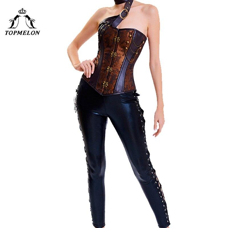 TOPMELON Corselet Single Shoulder Steampunk Bustier Sexy Women Gothic Shapers Chains Floral Choker Tops for Holiday Cosplay Show
