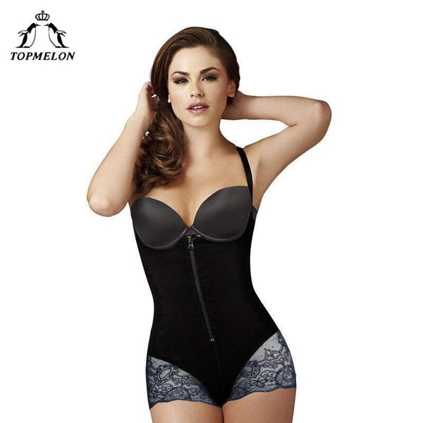 TOPMELON Women Sexy Body Shaper Plunge U Underwear Slimming Bodysuits Butt Lifter Zipper Waist Trainer Tummy Control Shapewear