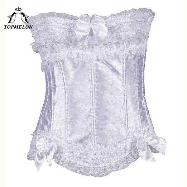 TOPMELON Sexy Corset Women Corset Steampunk Bustier Gothic Corselet Slimming Shapers Bow Solid Silky Wedding Shows Corset Tops