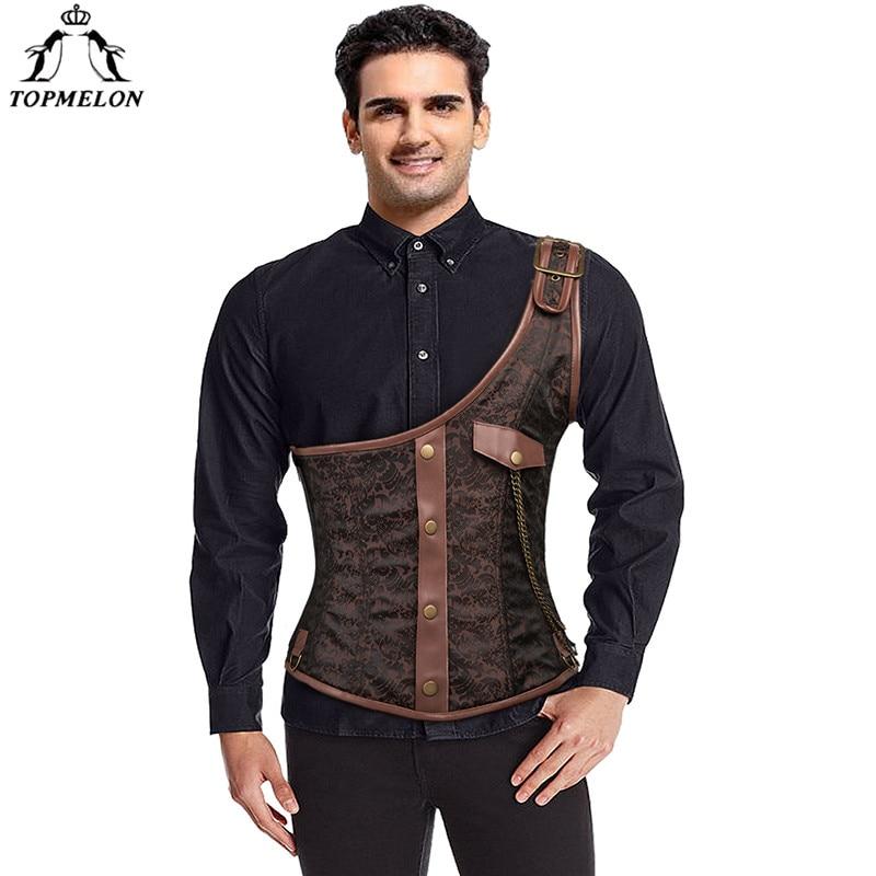 TOPMELON Corset Steampunk Bustier Gothic Corselet Corset Corset Retro Single Shoulder Chains Steel Boned New Tops 6XL