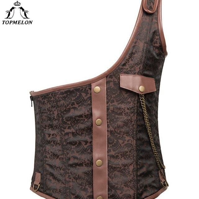 TOPMELON Corset Steampunk Bustier Gothic Corselet Corset Corset Retro Single Shoulder Chains Steel Boned New Tops 6XL