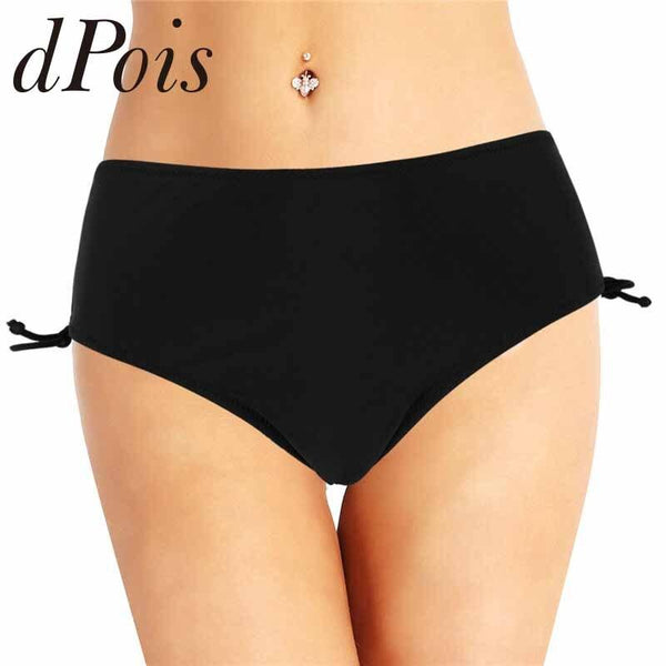 Womens Plus Size Swimwear Mid Waist Solid Brief Bikini Bottom with Side Drawstring Beach Swimming Bottoms Briefs Underwear Panty