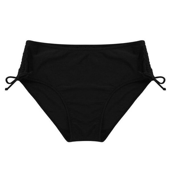 Womens Plus Size Swimwear Mid Waist Solid Brief Bikini Bottom with Side Drawstring Beach Swimming Bottoms Briefs Underwear Panty