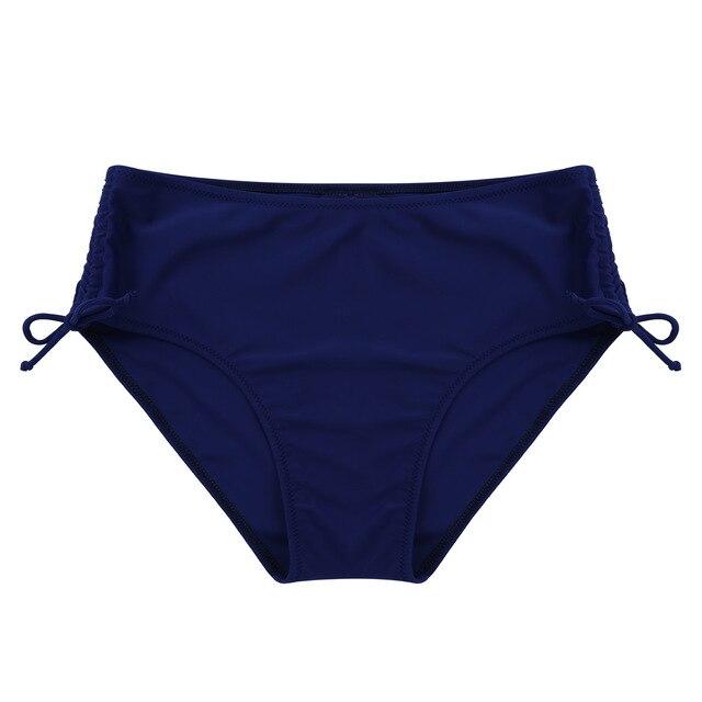 Womens Plus Size Swimwear Mid Waist Solid Brief Bikini Bottom with Side Drawstring Beach Swimming Bottoms Briefs Underwear Panty