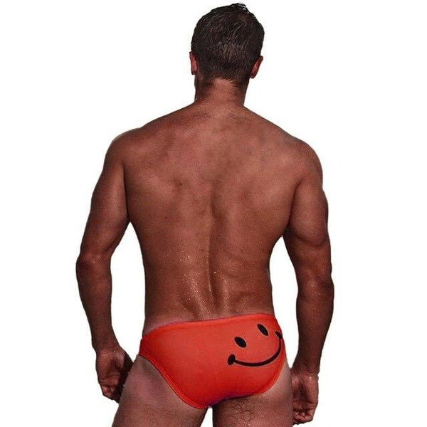 Men Swimming Sexy Briefs Cartoon Smiling Face Printed Low Waist Elastic Cotton Beach Trunks Swimwear Swimsuit Swimming Suit