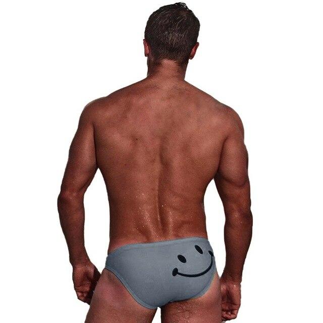 Men Swimming Sexy Briefs Cartoon Smiling Face Printed Low Waist Elastic Cotton Beach Trunks Swimwear Swimsuit Swimming Suit