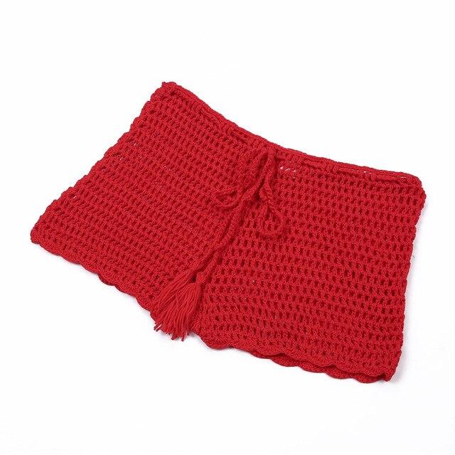 2019 Summer Sexy Women Plain Swim Trunks Crochet Knit Shorts Female Bandage Swimwear Short Swimming Crochet Bottoms