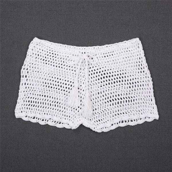 2019 Summer Sexy Women Plain Swim Trunks Crochet Knit Shorts Female Bandage Swimwear Short Swimming Crochet Bottoms