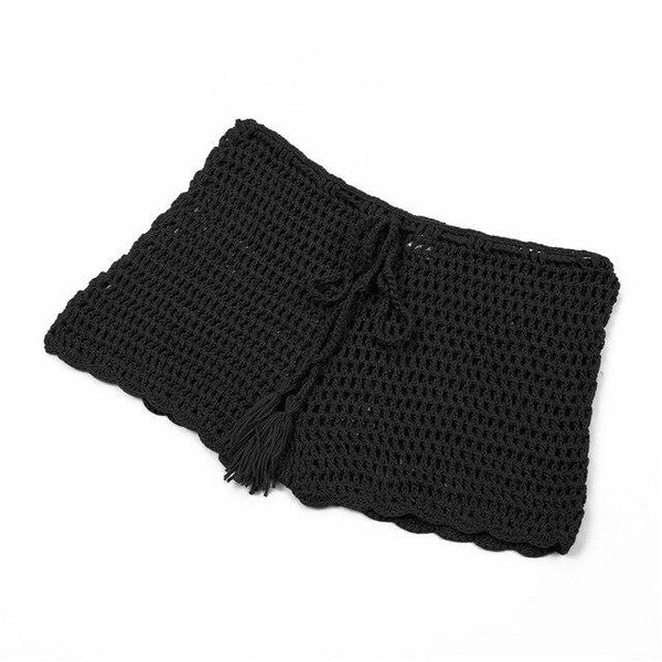 2019 Summer Sexy Women Plain Swim Trunks Crochet Knit Shorts Female Bandage Swimwear Short Swimming Crochet Bottoms