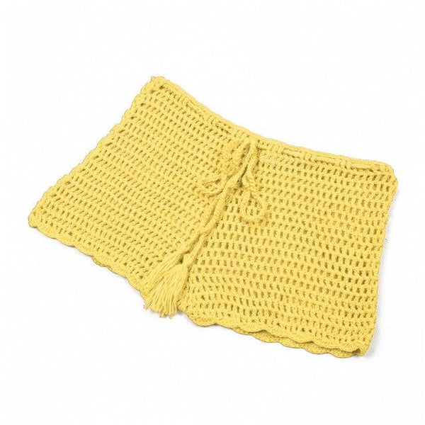 2019 Summer Sexy Women Plain Swim Trunks Crochet Knit Shorts Female Bandage Swimwear Short Swimming Crochet Bottoms