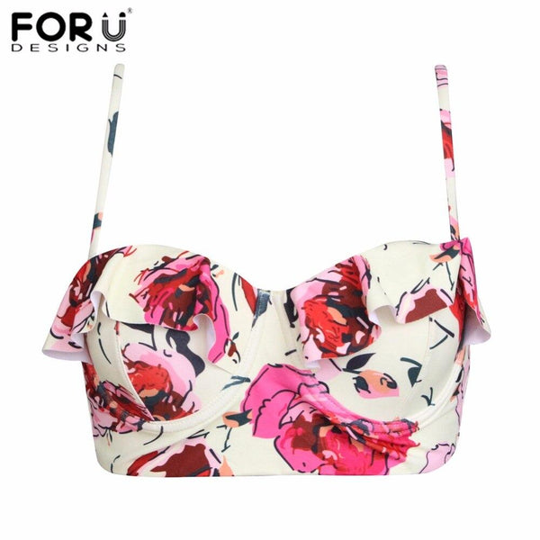 FORUDESIGNS women bikini tops push up bra string one piece floral seaside biquini lady Swimsuits Brazilian swimwear sports bras