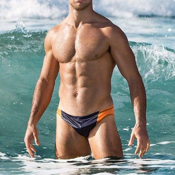 Swimwear Briefs Men Swimming Trunks Pants Slim Gay Breathable Underwear Splice Stripe Black Beach Summer Swimsuit thong Sexy