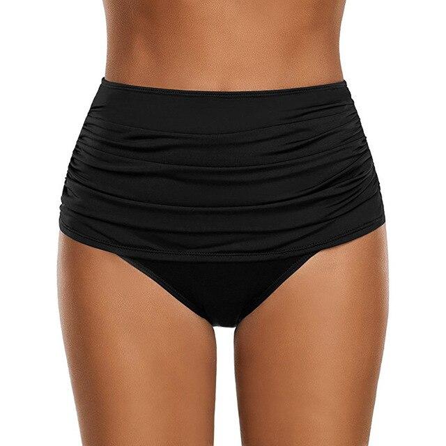 Women Swimsuit Sexy Bikini 2019 Black Ruched Beach High Waist Tankini Swimwear Quick Dry Stretch Swim Briefs Board Shorts Trunks