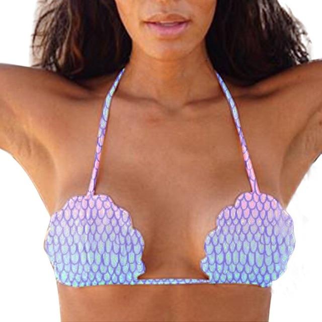 New Arrival Women Shell Shape Bikini Solid Print Swimwear Bras Bandage Push-Up Padded Swimsuit Top Women's Swimsuits Tops Bra3.9