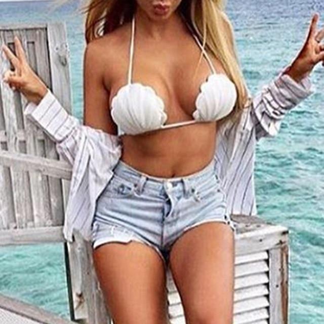 New Arrival Women Shell Shape Bikini Solid Print Swimwear Bras Bandage Push-Up Padded Swimsuit Top Women's Swimsuits Tops Bra3.9