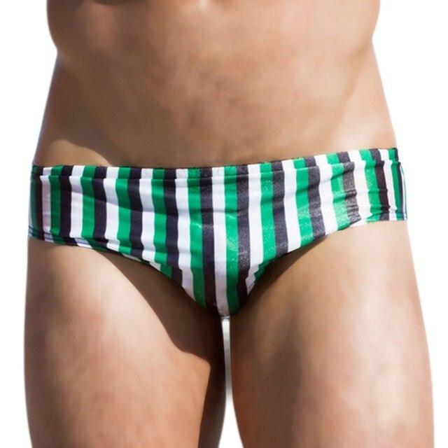 Swimwear Briefs Men Swimming Trunks Pants Slim Gay Breathable Underwear Stripe Print Running Beach Summer Swimsuit Bikini Sexy