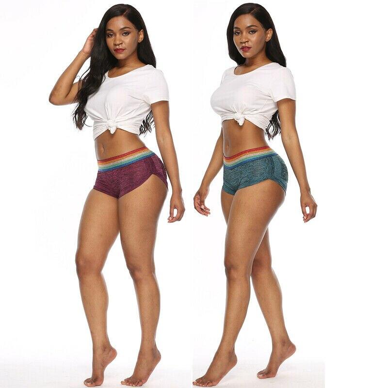 Women Rainbow Striped Swimming Shorts Exercise Workout Fitness Swimwear Surf Bikini Bottom Running Yoga Shorts
