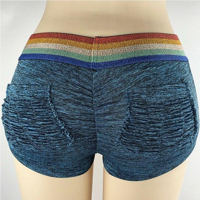 Women Rainbow Striped Swimming Shorts Exercise Workout Fitness Swimwear Surf Bikini Bottom Running Yoga Shorts