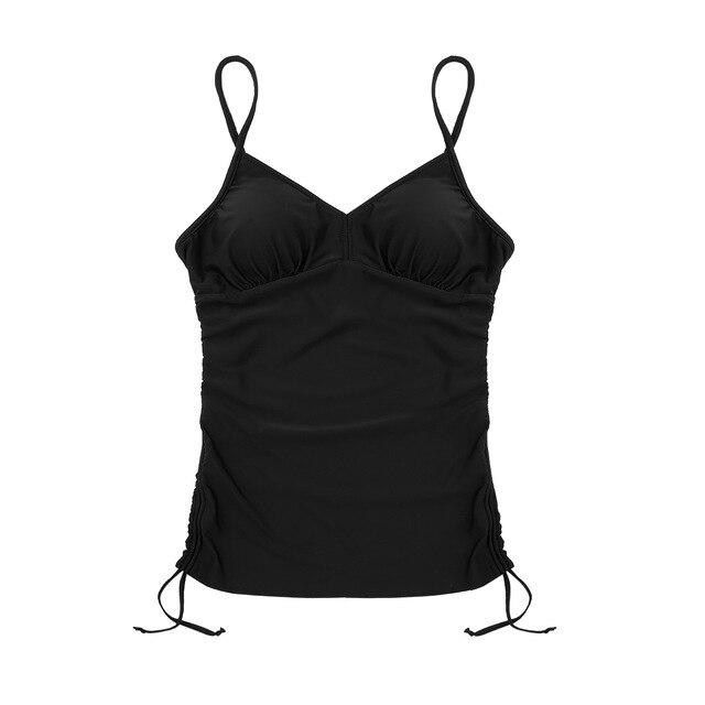 Women's Tankini Swimsuit Top V-neck Swimwear Adjustable Spaghetti Straps Swim Top Front Ruffled Wire-free Padded Swimming Suit