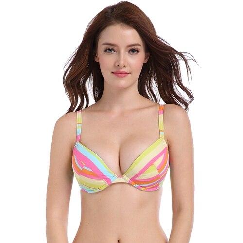 2019 New Arrival Stripe Sexy Bikini Top Underwire Foam Cup Additional Removable Padding Support Push Up Bra Top Swimwear