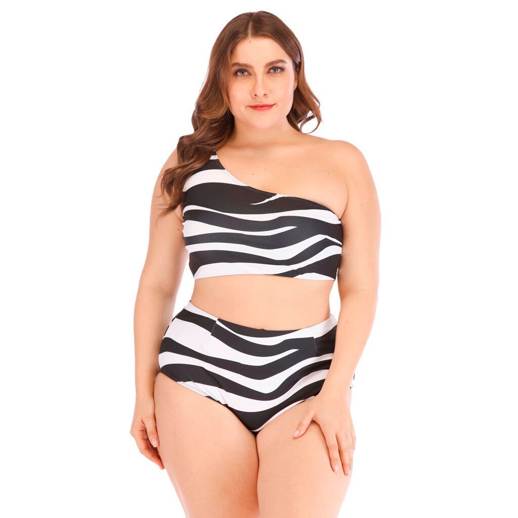 Summer Sexy bikini 2019 Women High Waist Swimwear Stripe Print Swimsuit Cold Shoulder Two Piece Bikini Biquini Banador