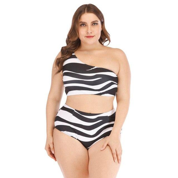 Summer Sexy bikini 2019 Women High Waist Swimwear Stripe Print Swimsuit Cold Shoulder Two Piece Bikini Biquini Banador