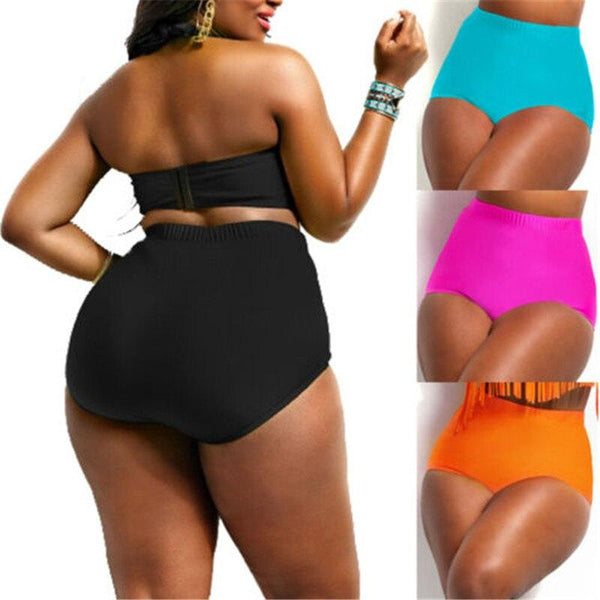Plus Size Swim Trunks Women Solid Black Rose Red Blue Shorts Briefs Women Thong High Waist Swimwear Bottoms Female Bathing Suit