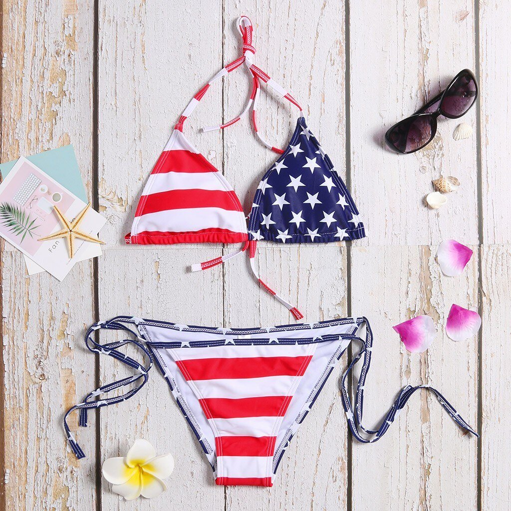 Women Bikini Set Swimsuit Independence Day Print Two Piece Swimsuit Pushup Swimwear Beachwear Summer Swimwear Beachwear z0605