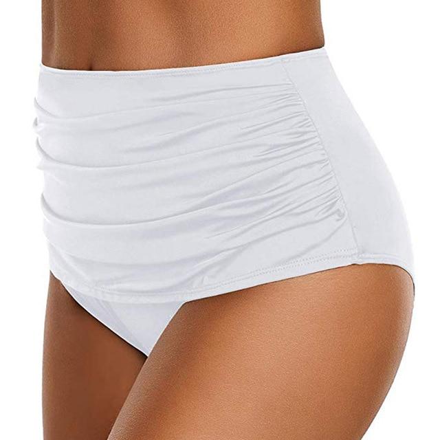 Women's Pleated Triangle Swimwear Summer Bikini Bottom Bottom Solid Color High Waist Swim Pants Beach Thong Biquini mujer #D