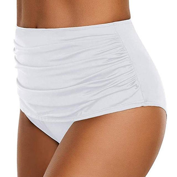 Women's Pleated Triangle Swimwear Summer Bikini Bottom Bottom Solid Color High Waist Swim Pants Beach Thong Biquini mujer #D