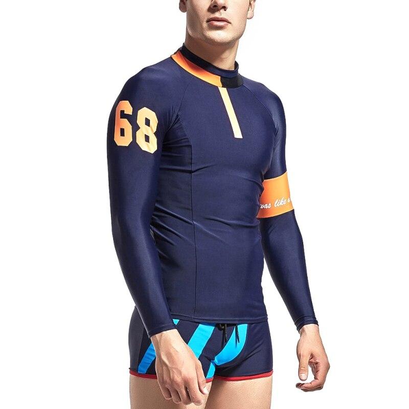 Men Swimwear Tops Long Sleeves Slim Fit Soft Elastic Sun Protective Trunks for Swimming 19ing