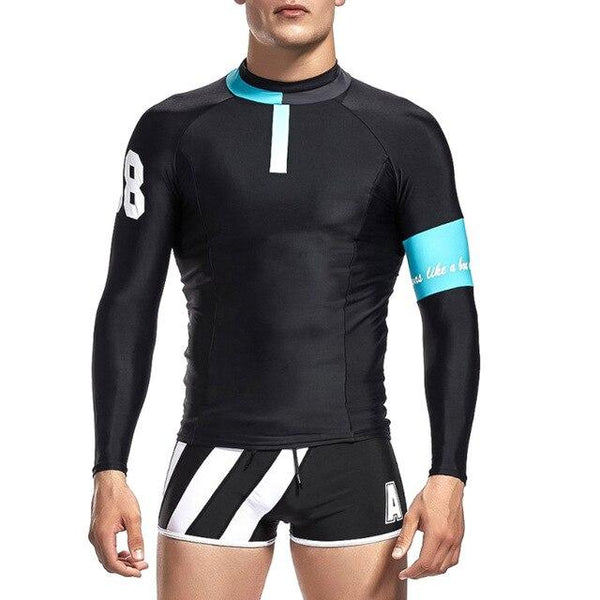 Men Swimwear Tops Long Sleeves Slim Fit Soft Elastic Sun Protective Trunks for Swimming 19ing