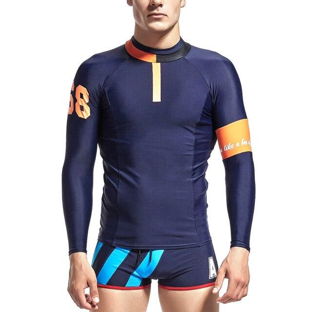 Men Swimwear Tops Long Sleeves Slim Fit Soft Elastic Sun Protective Trunks for Swimming 19ing