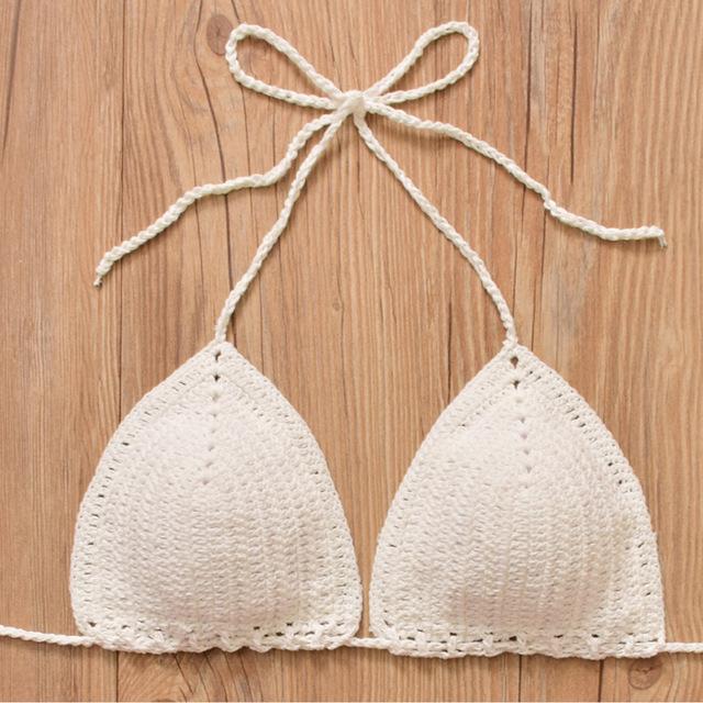 2019 Summer Push Up Bikini Top Bra Knit Crochet Sexy Swimwear White Yellow Hollow Out Swimming Bra 1pc Swimsuit for Women