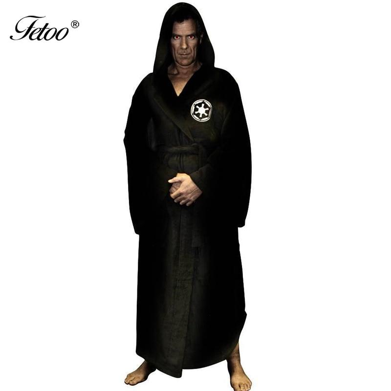 Fetoo Flannel Robe Male With Hooded Thick Star Wars Dressing Gown Jedi Empire Men's Bathrobe Winter Long Robe Mens Bath Robe