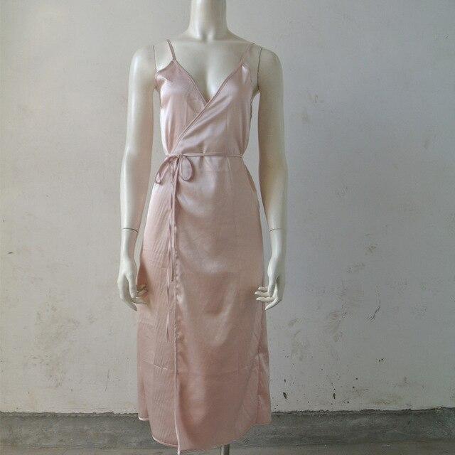 Long Satin Nightgown Comfy Deep V Nightie Sexy A-Line Wrap Slip Split Party Dresses Vestidos Holiday Lingerie
