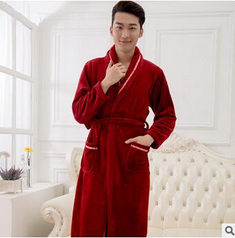 Womens robe 2017 new flannel robe feminino winter warm couples bathrobes long nightgown robe dressing gown pink/red Q775