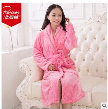 Womens robe 2017 new flannel robe feminino winter warm couples bathrobes long nightgown robe dressing gown pink/red Q775