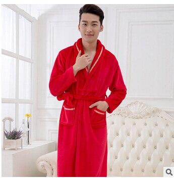 Womens robe 2017 new flannel robe feminino winter warm couples bathrobes long nightgown robe dressing gown pink/red Q775