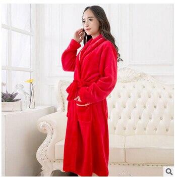 Womens robe 2017 new flannel robe feminino winter warm couples bathrobes long nightgown robe dressing gown pink/red Q775