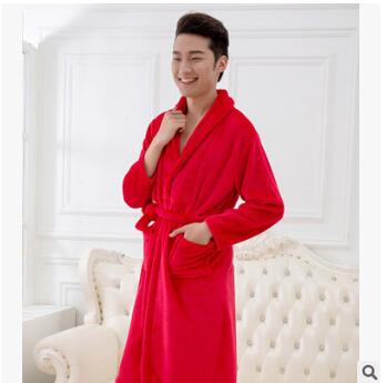 Womens robe 2017 new flannel robe feminino winter warm couples bathrobes long nightgown robe dressing gown pink/red Q775