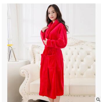 Womens robe 2017 new flannel robe feminino winter warm couples bathrobes long nightgown robe dressing gown pink/red Q775