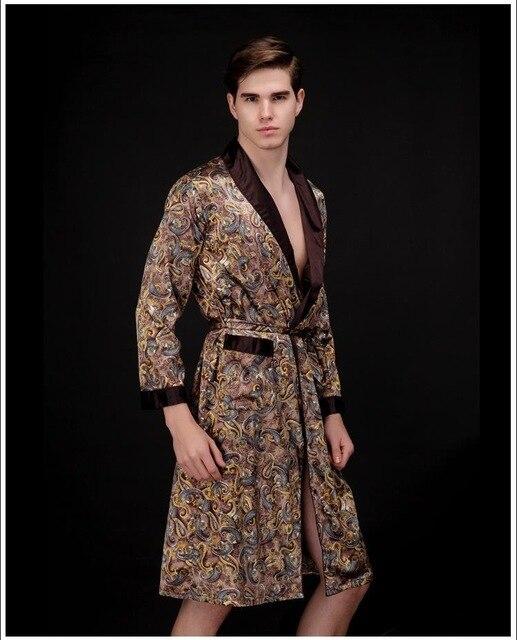 Men's nightgowns faux silk robes pyjamas gentlemen's homewear bathrobes male long sleeve satin sleepwear Lounges nightwear