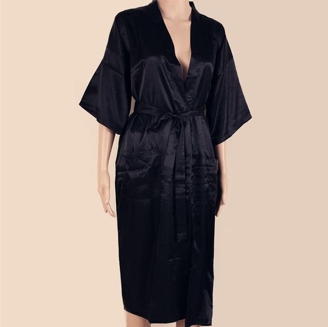 BLACK Mens Robe Hot Sale Faux Silk Kimono Bath Gown Bathrobe Nightgown Sleepwear Hombre Pijama Size S M L XL XXL XXXL LS003D
