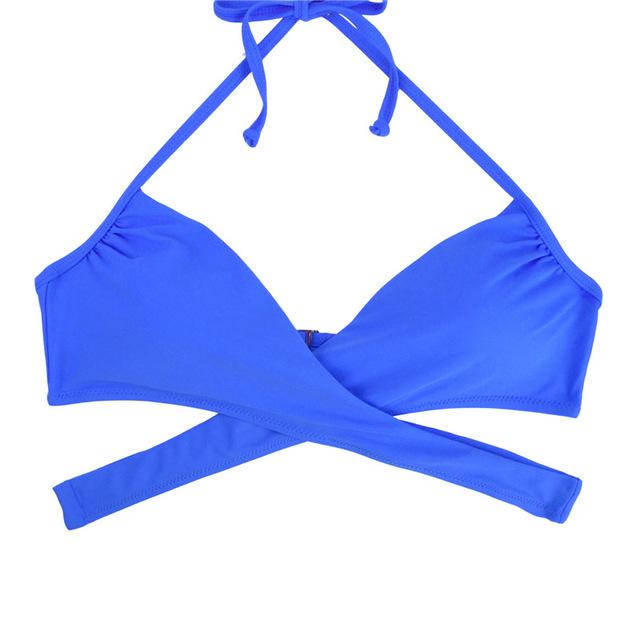 M&M Women Chest Cross Bikini Top Print Push Up Brazilian Swimwear Sport Halter Swimsuit Beach Swimming Bra Solid Biquini T608