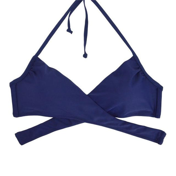 M&M Women Chest Cross Bikini Top Print Push Up Brazilian Swimwear Sport Halter Swimsuit Beach Swimming Bra Solid Biquini T608