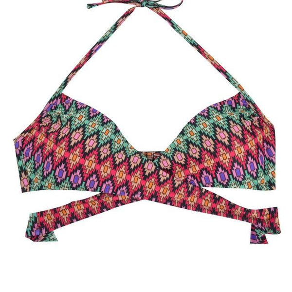 M&M Women Chest Cross Bikini Top Print Push Up Brazilian Swimwear Sport Halter Swimsuit Beach Swimming Bra Solid Biquini T608