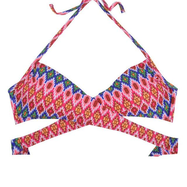 M&M Women Chest Cross Bikini Top Print Push Up Brazilian Swimwear Sport Halter Swimsuit Beach Swimming Bra Solid Biquini T608
