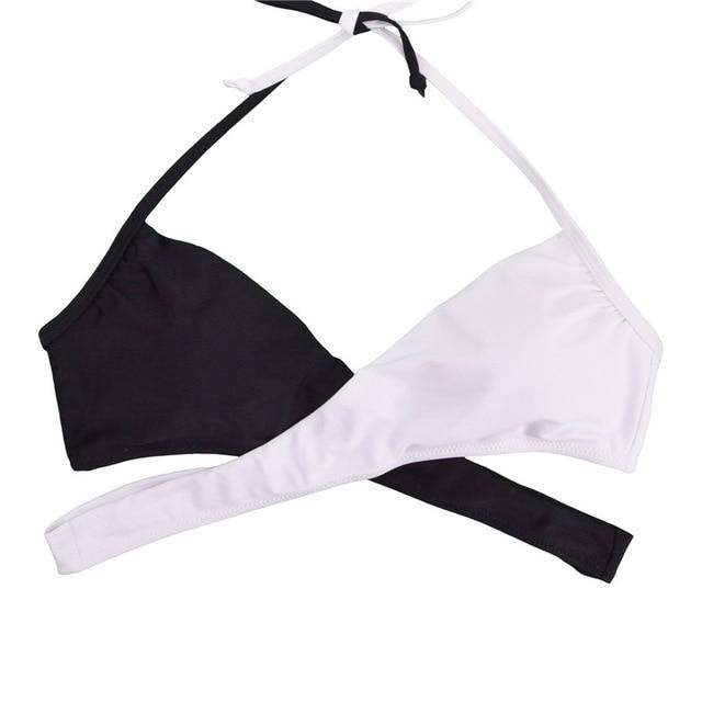 M&M Women Chest Cross Bikini Top Print Push Up Brazilian Swimwear Sport Halter Swimsuit Beach Swimming Bra Solid Biquini T608